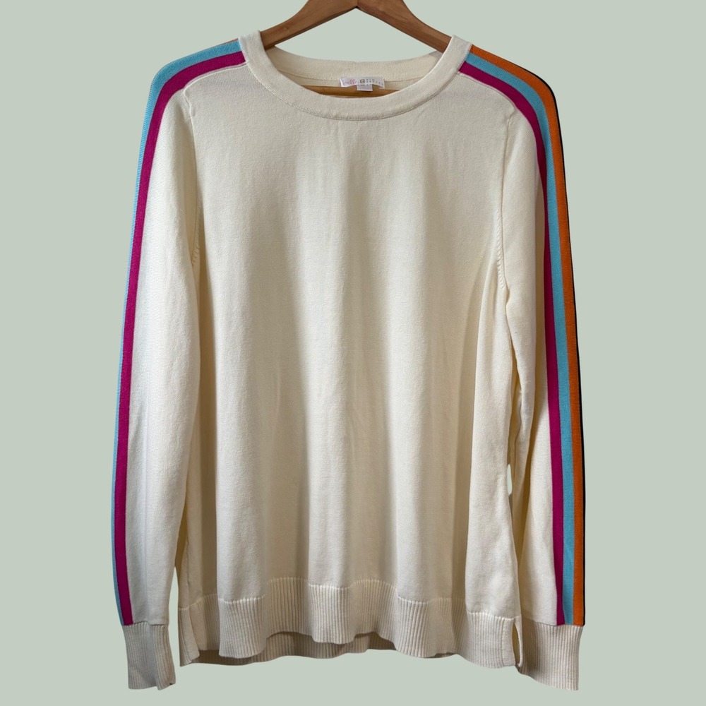 Belle by Kim Gravel Cream Multi Stripe Long Sleeve Sweater A631604 Womens L